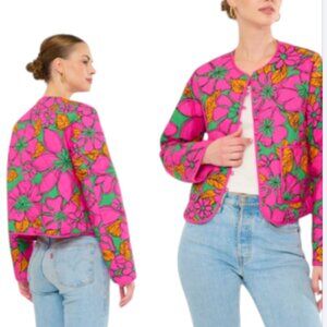 FLORA BEA NYC Terra Printed Quilted Jacket Sz L